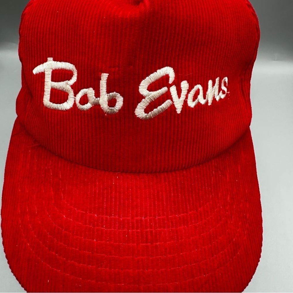 Vintage Bob Evans Red Corduroy Snapback Hat – One Size | 100% Cotton,Rare Find